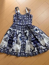 Dolce & Gabbana Sleeveless Dress Size 50 White Blue Floral Tile Pattern