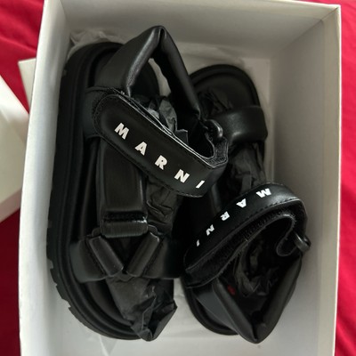 Marni Kids White Logo-Print Flat Sandals Size 28