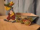 Vintage 1950's J Chein & Co. Easter Bunny Rabbit Pulling Cart Tin Litho Toy