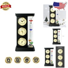 Classic Analog Weather Station Galileo Thermometer, Quartz Clock, Barometer...