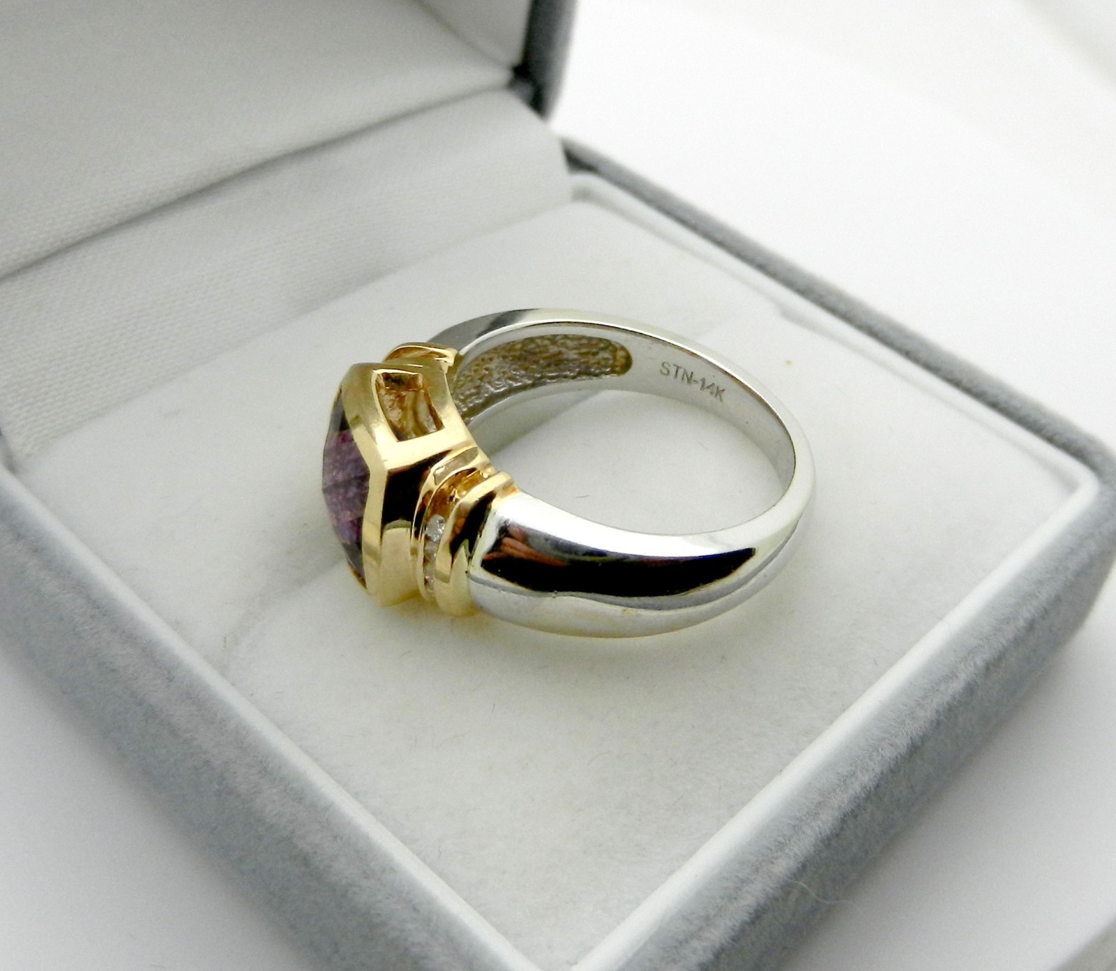 Solid 14k Gold Checkerboard Amethyst Ring with Di… - image 10