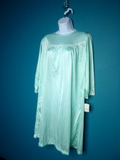 NWT Vtg Carole 100 Nylon Hospital Nightgown Aqua W/ White Lace Adaptive Sz S