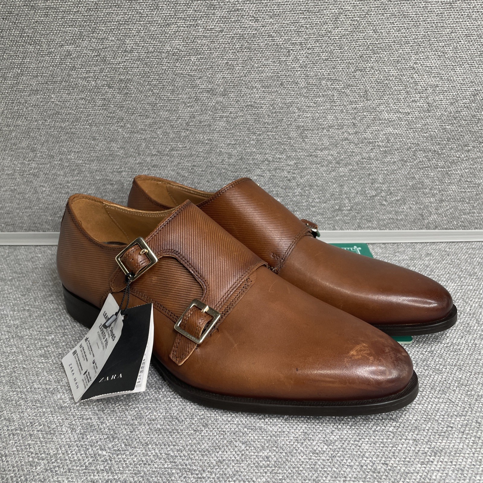 Zara Leather Monk Strap Men's Size Eur 40 US 7 Brown Dress Buckle Shoes NWT READ