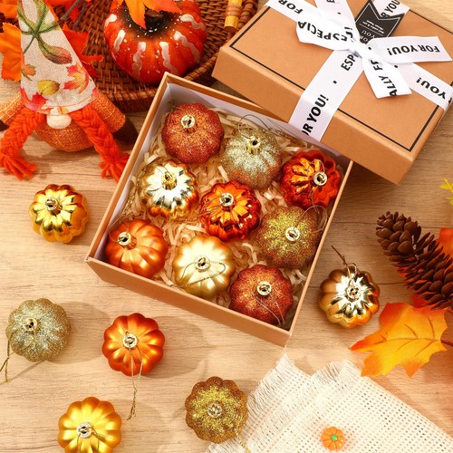 JULMELON 24 Pcs Fall Thanksgiving Pumpkin Ornaments Tree Decorations Fall Aut... - Picture 2 of 7