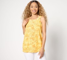 Denim  Co. Women's Top Sz XS Printed Sleeveless Swing Tank Yellow A647319