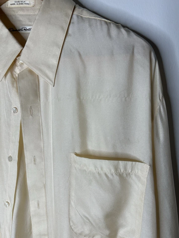Camisa vintage Oscar De La Renta para mujer marfil seda blusa abotonada informal Foto 2 de 4