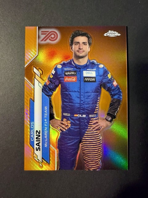 2020 Topps Chrome Formula 1 Carlos Sainz #8 F1 Orange 70th Refractor Portrait