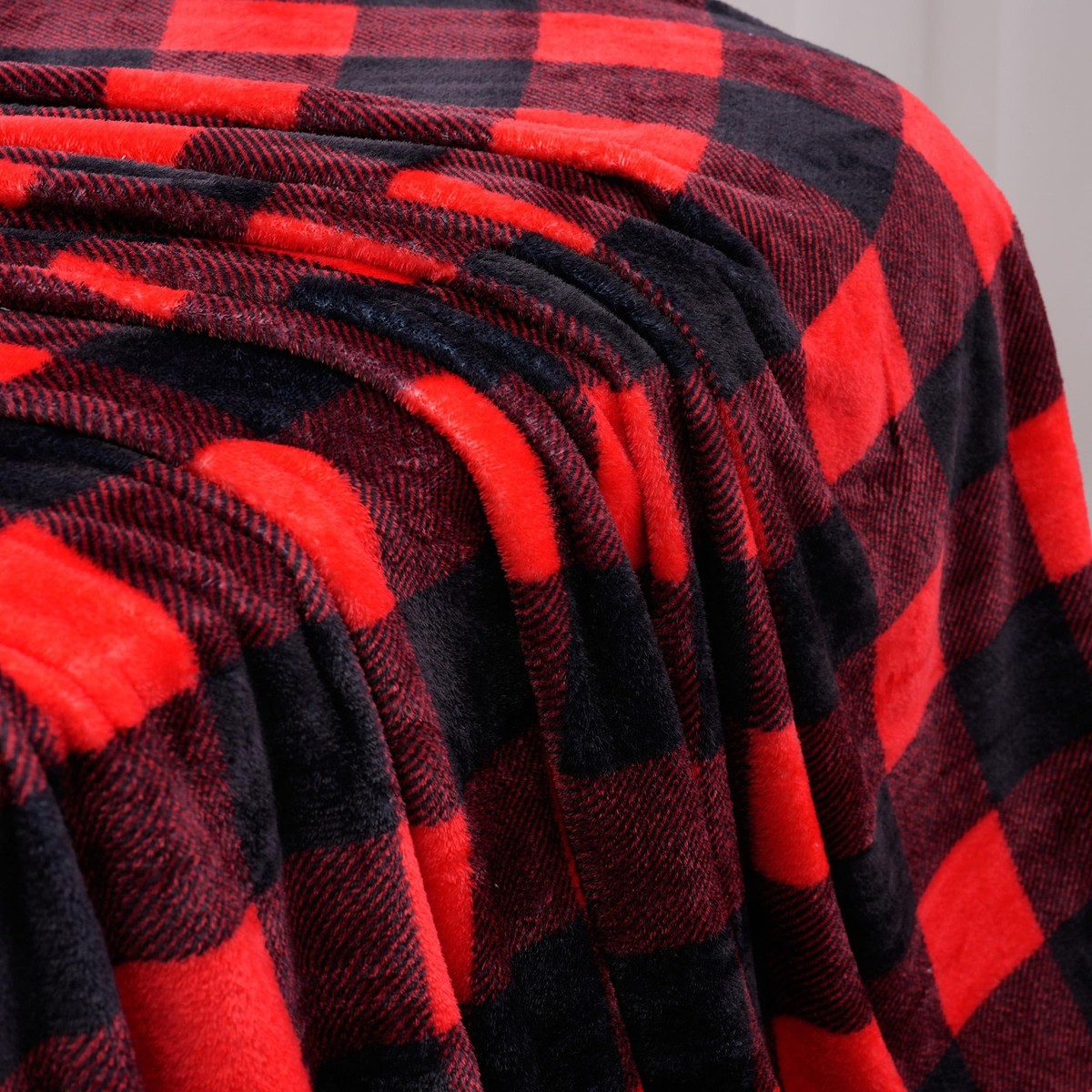 Twin Micro Fleece Checkered Bed Sheet Set Red Black Buffalo Plaid