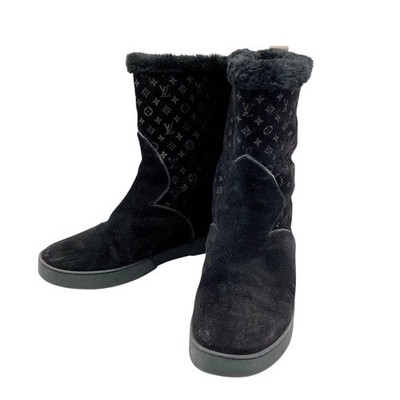 Louis Vuitton Mouton Boots Shoes Monogram EU 36 US 6 Suede Black Authentic