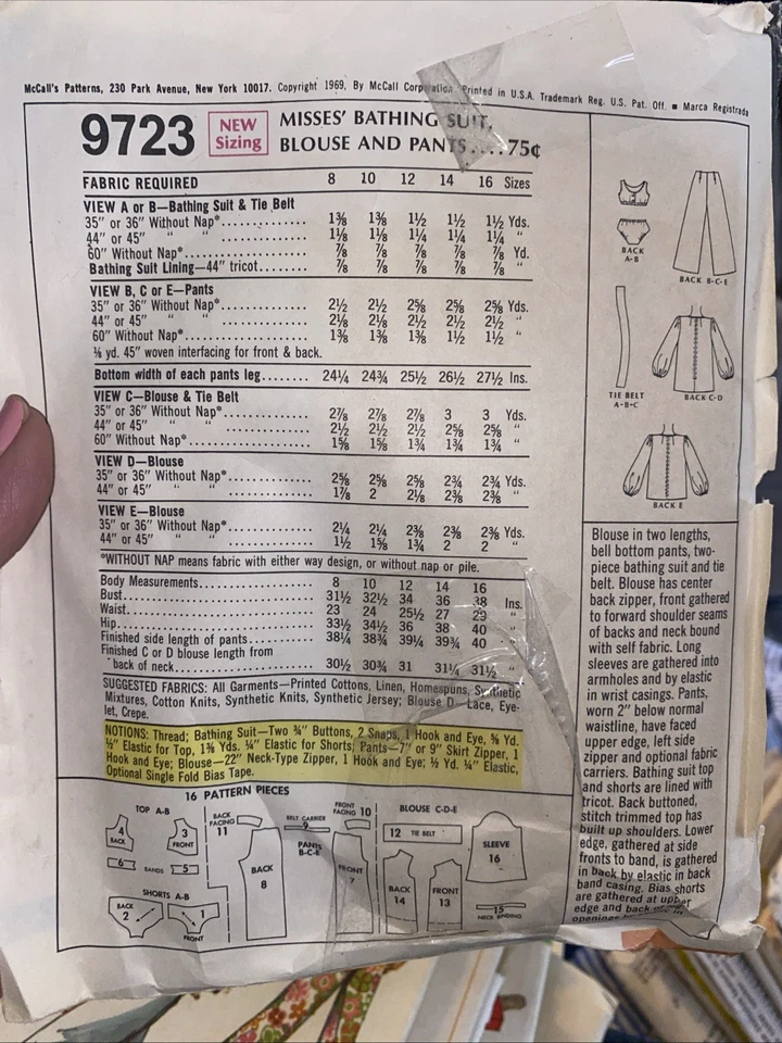 Vintage McCall’s 1969 Swim Suit And Accessories Sewing Pattern 9723 Size 10 Cut - Image 2 of 2