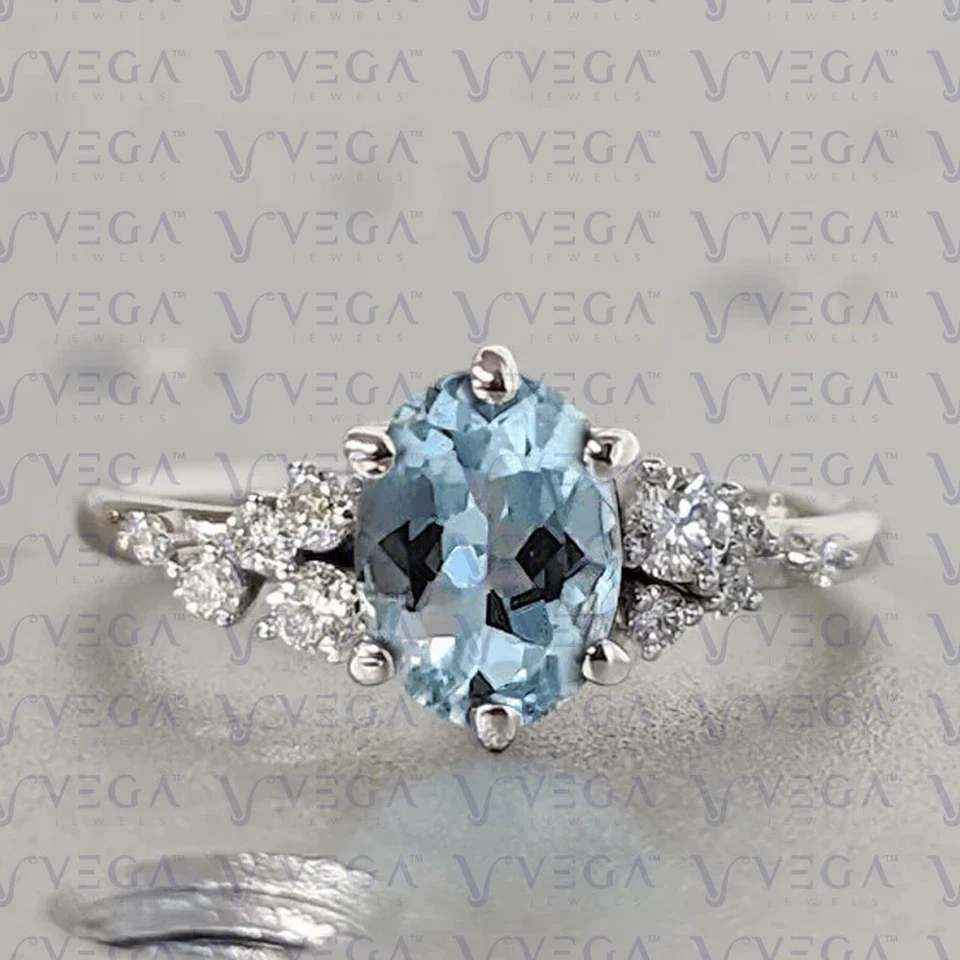 4.50Carat Oval Natural Aquamarine and Diamond Cluster Ring 950PT Platinum Plated - Image 3 of 4