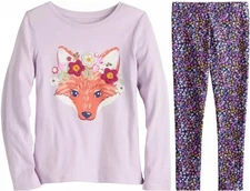 New 2pc Jumping Beans Fox Shirt & Floral Leggings Outfit Size 4 NWT