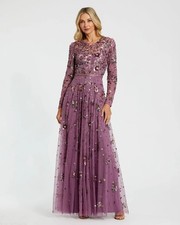 Mac Duggal Raspberry Hand Beaded, Long Sleeve Long Dress In Sizes 10 And 16