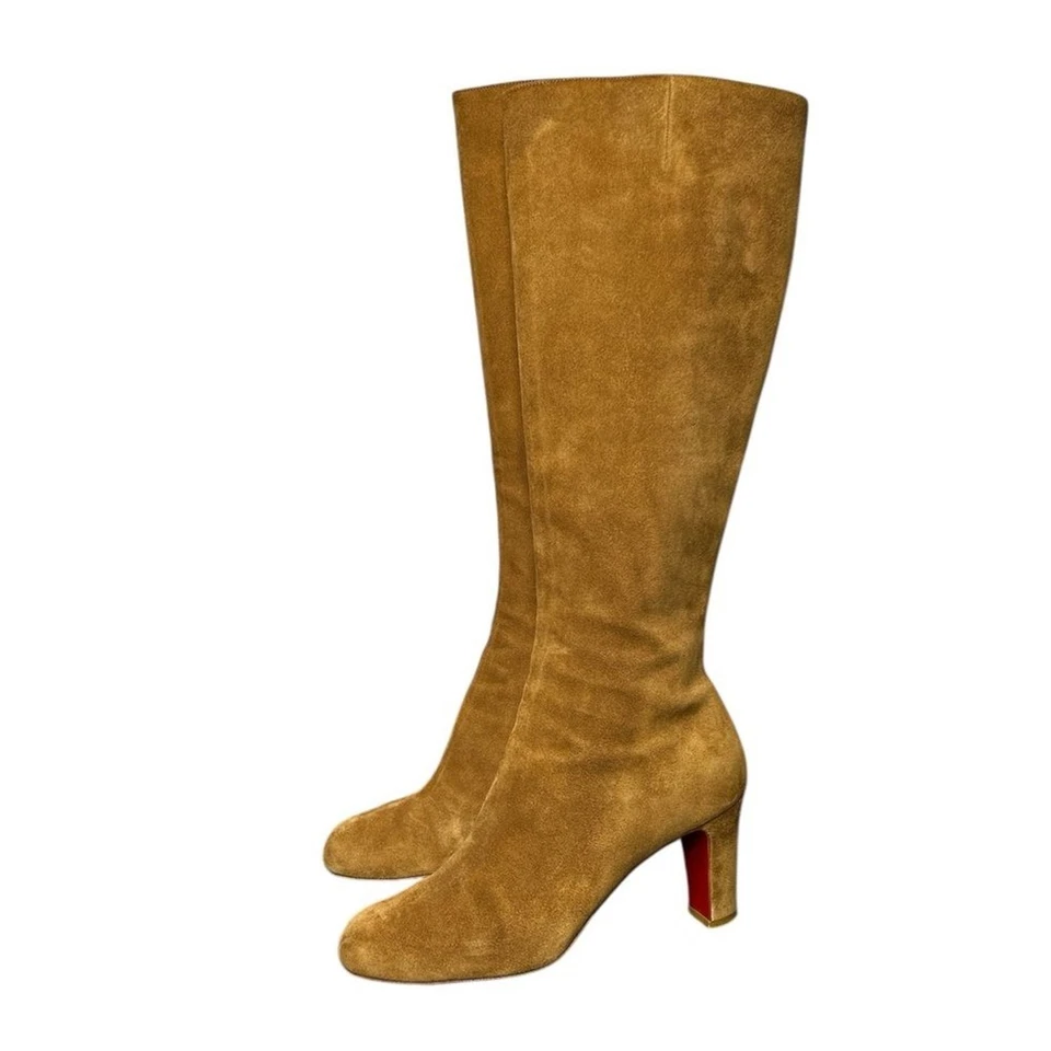 Christian Louboutin Bronceado Camel Marrón Gamuza Botas Altas Hasta la Rodilla Talla 38 Tacones Foto 4 de 4