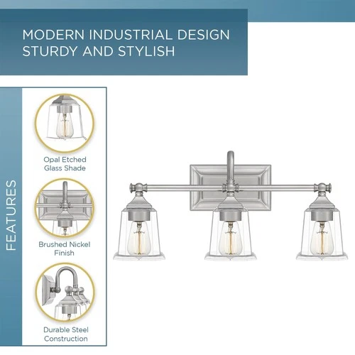 Quoizel Nicholas 22" Wide Brushed Nickel 3-Light Bath Light - Picture 3 of 8