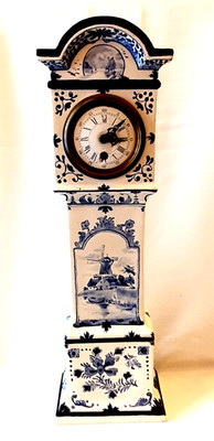 Keramik Tischuhr Standuhr 45cm Delft mit Gustav Becker Werk 8 Tage