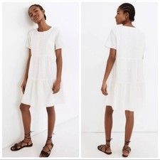 Madewell White Mini Dress Embroidered Eyelet Button Front Tiered Floral Sz S