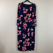 Talbots Jersey Midi Dress Size 22W Navy Floral Stretch 3/4 Sleeves Fit & Flare