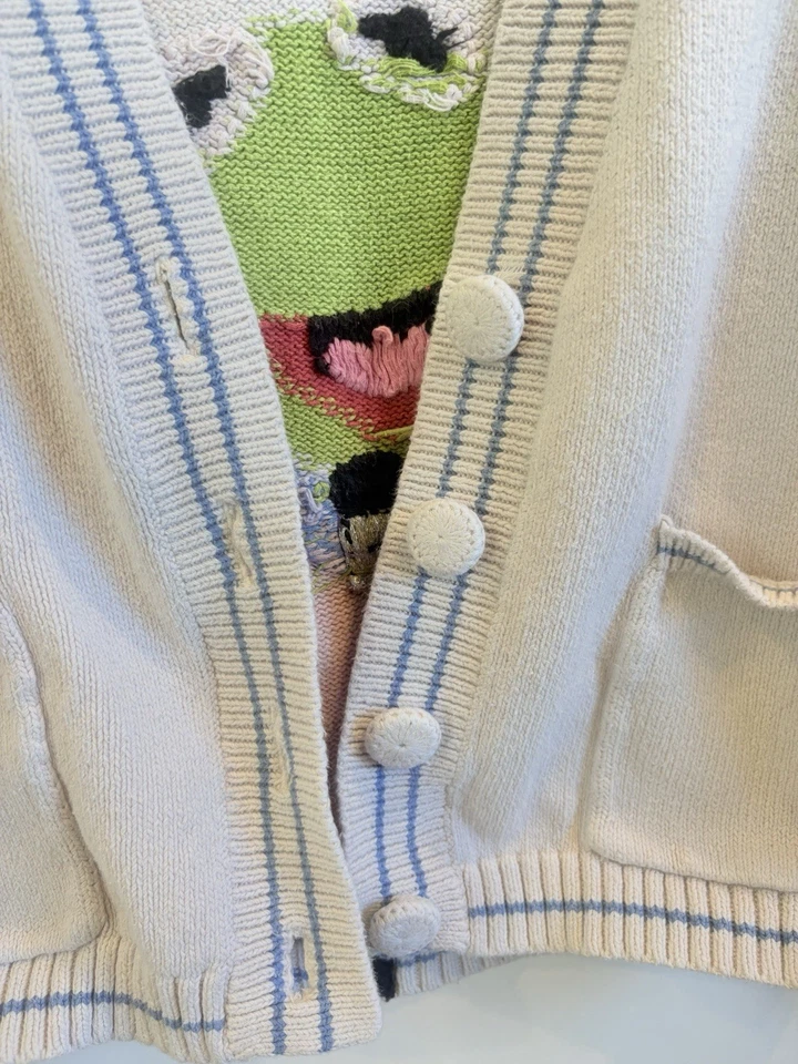 Zara Disney Muppets Kermit the Frog Muppets Disney Cardigan Women’s Small Beige - Image 2 of 4