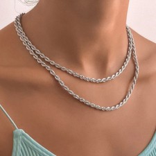 Collar de cadena de cuerda italiana de plata de ley 925 maciza con corte de diamante de 4 mm para hombre