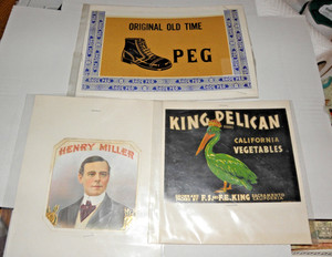 LOT OF 3 Vintage Cigar Box Label Tobacco Original Old Time Shoe Peg + 2 others