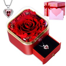 Valentines Day Gifts for Her Preserved Real Rose with Necklace Red
