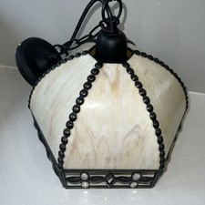 Vintage Tiffany Style Opal Stained Glass  Hexagon Pendant Ceiling light shade