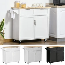 HOMCOM Modern Rolling Kitchen Island Storage Kitchen Cart 2 Drawers