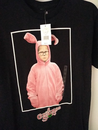 T-shirt A Christmas Story uomo taglia M Ralphie Bunny grafica retrò film nera nuova - Foto 4 di 8