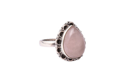925 Sterling Silver Rose Quartz Gem Rose Gold / Gold Plated Wedding Ring GRS1327
