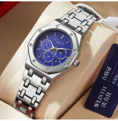 WLISTH Damen Frauen Casual Edelstahl Quarz Analog Datum Armbanduhr BLAU