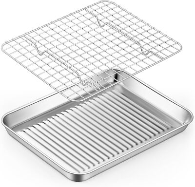 Toaster Oven Pan with Cooling Rack, Stainless Steel Mini Baking Tray