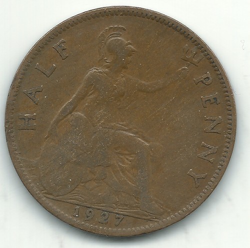 HIGHER GRADE 1927 GREAT BRITAIN ENGLISH 1/2 HALF PENNY-DEC016