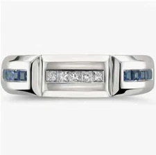 1.CT Simulated Princess Cut Blue & White Sapphire Classical Wedding Ring For Man