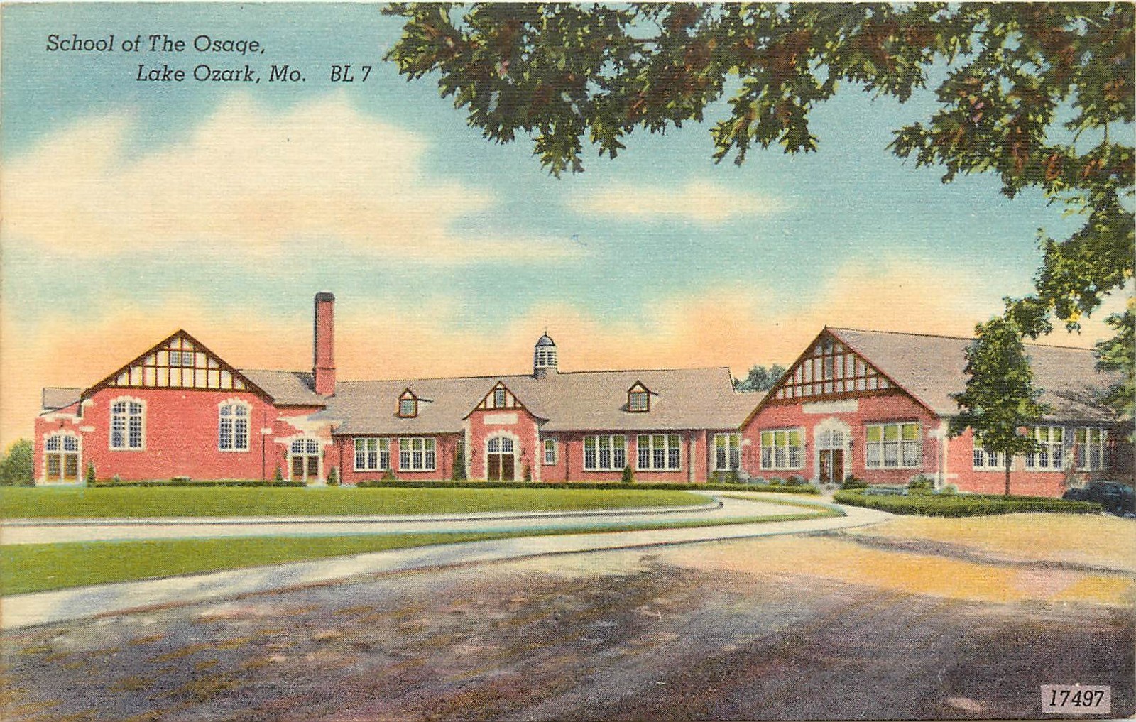Linen Postcard; School of the Osage, Lake Ozark, Point Lookout, MO