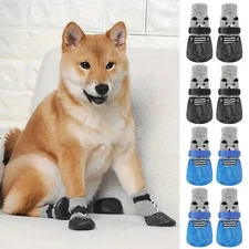 4PCS Waterproof Pet Dog Shoes Puppy Rain Snow Walk Boots Socks Non-Slip Rubber