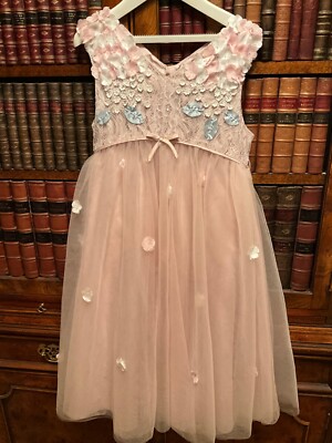 Monsoon Pink Voile, Lace Beaded Flower Party or Bridesmaid