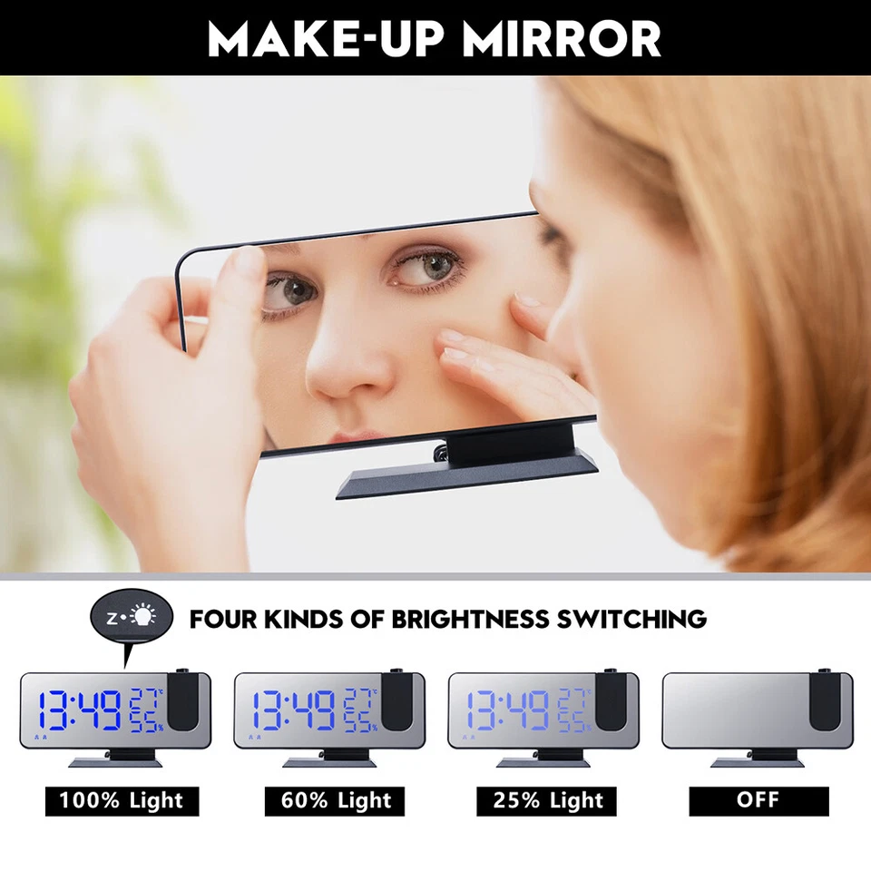 7.5" LED Digital Projector Projection Snooze Dual Alarm Clock FM Radio Timer USB - Image 2 of 4