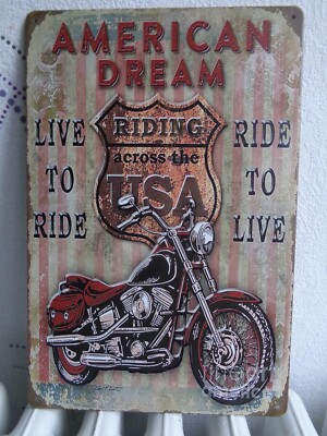 METALLPLATTE AMERICAN DREAM MOTORRAD OHNE ALTES EMAILLIERTES PLATTE