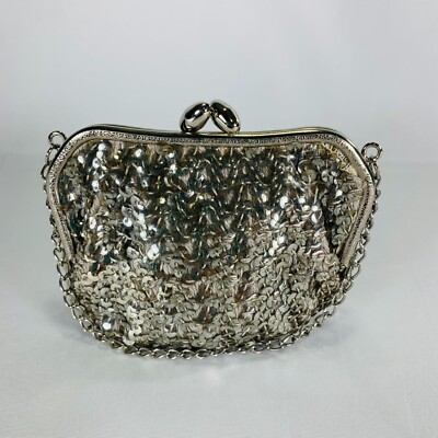 Glamorous Gatsby Style Sequenced Silver Chic Small Clutch Bag w/ Strap