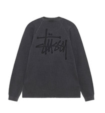 Stussy Raglan Thermal LS Crew Washed Black 100 Authentic 1140356