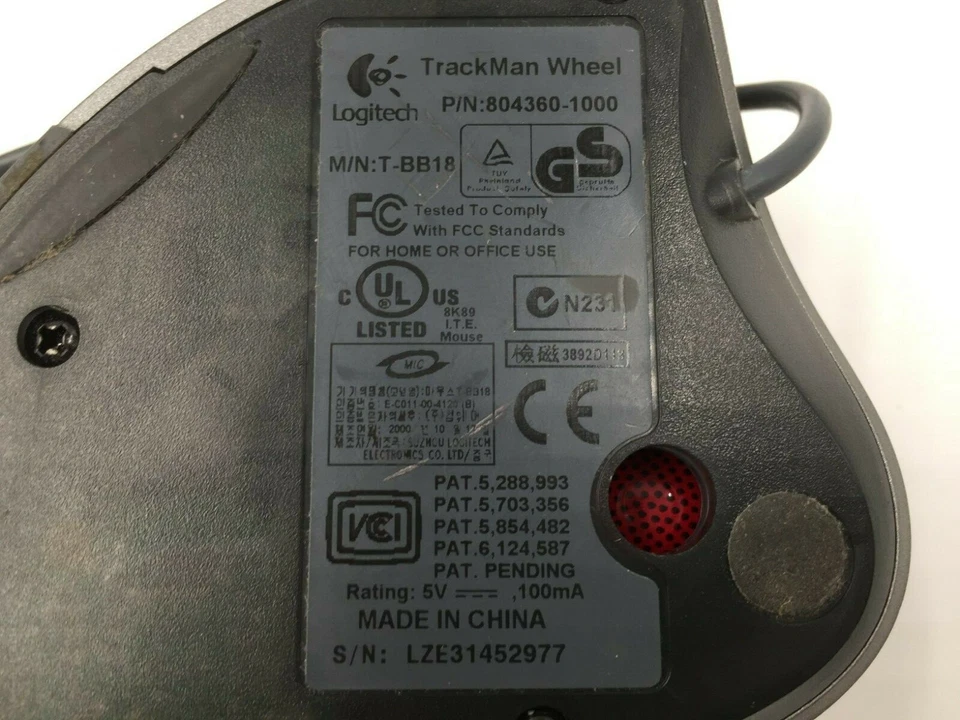 Logitech TrackMan Wheel Mouse USB Optical Trackball Mouse Silver T-BB18 Tested - Image 4 of 4