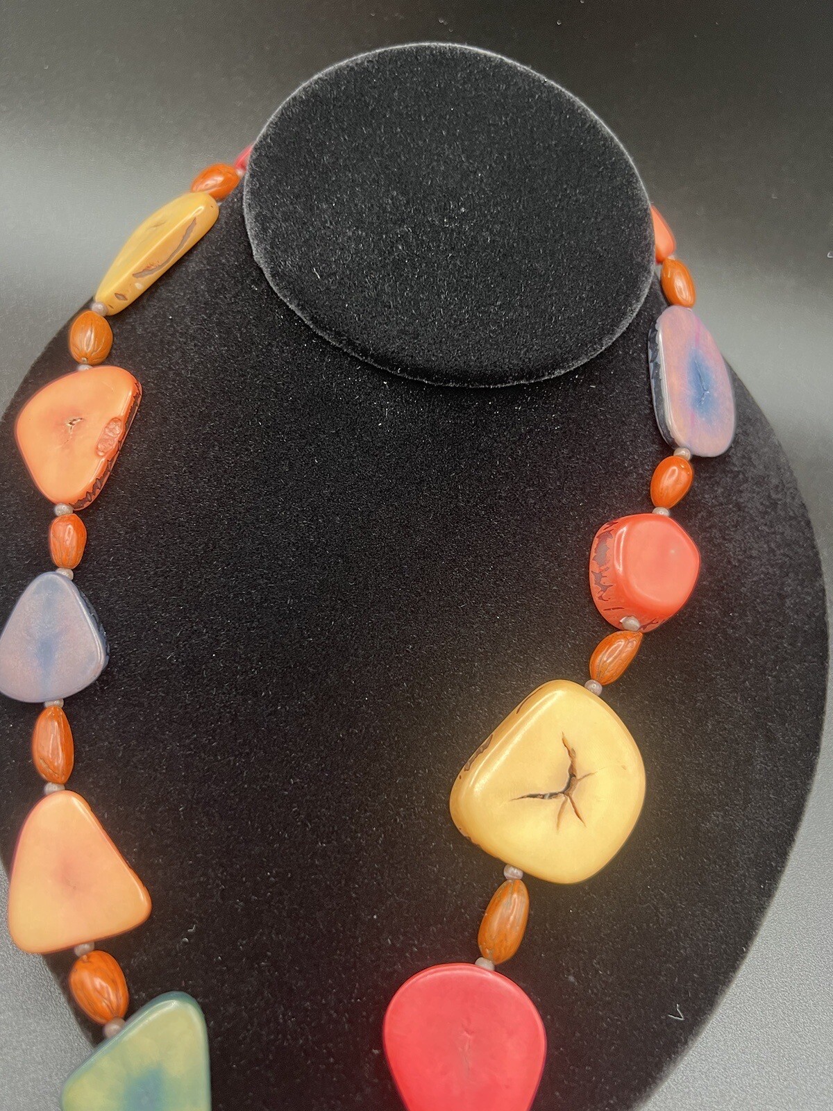 Multi Colored Flat Disc Long Beaded Necklace - image 7