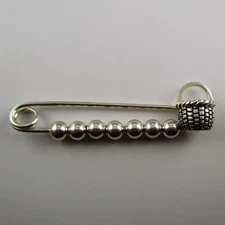 Sterling Silver BASKET Charm Pin CHARM HOLDER Bar Pin BEADED Vintage NEW Nice!