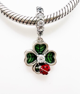 Marienkäfer Kleeblatt Anhänger Glücksklee Echt 925 Sterling Silber  