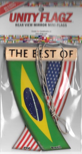 Rear view mirror car flags Brazil and USA Brazilian unity flagz for inside car - Picture 2 of 8