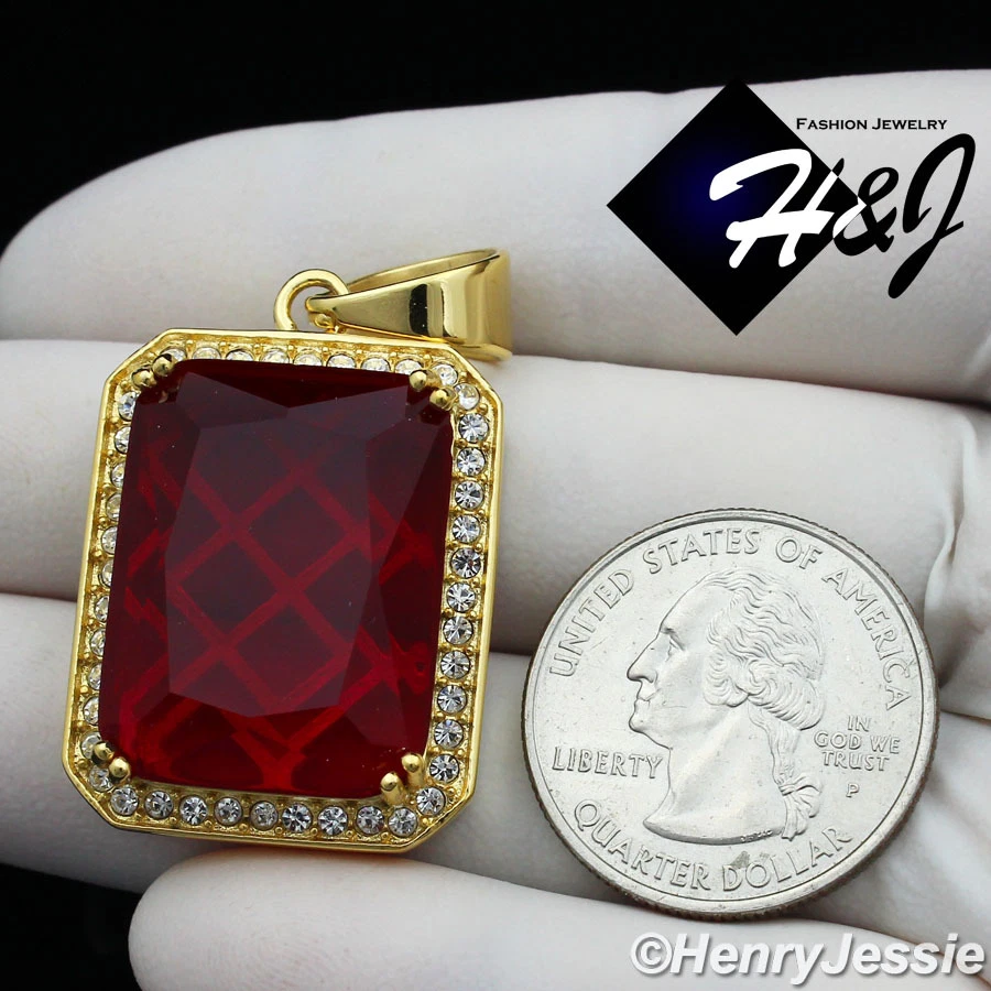 Pingente de rubi simulado corrente elos caixa folheada a ouro aço inoxidável 24"MEN*103 - Imagem 4 de 4