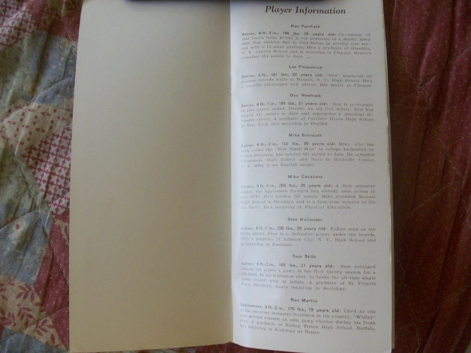 1958-59 ST BONAVENTURE BASKETBALL MEDIA GUIDE Yearbook TOM STITH 1959 Program AD - Image 3 of 4