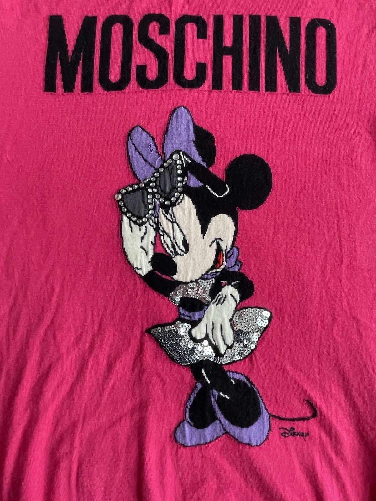 Abito maglione MOSCHINO x H&M rosa caldo Disney Minnie Mo XS 2018 *leggi descrizione*