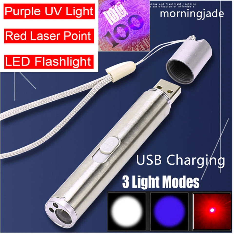 2pcs Cat Dog Toy Red Laser Pointer Pen USB Rechargeable LED Light UV Flashlight - Image 4 of 4